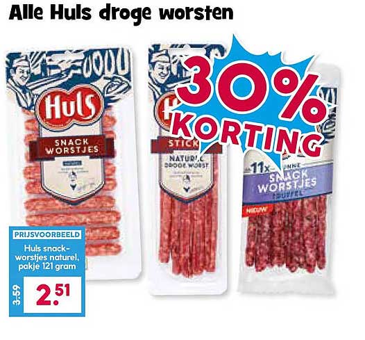 Alle Huls droge worsten 30% KORTING