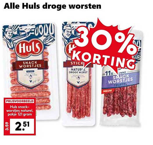 Alle Huls droge worsten 30% KORTING