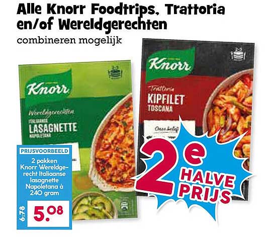 Alle Knorr Foodtrips, Trattoria en/of Wereldgerechten combineren mogelijk 2e halve prijs