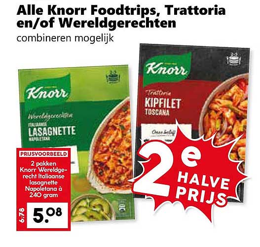 Alle Knorr Foodtrips, Trattoria en/of Wereldgerechten combineren mogelijk 2e halve prijs