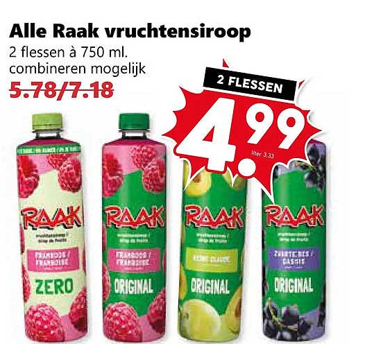 Alle Raak vruchtensiroop 2 flessen