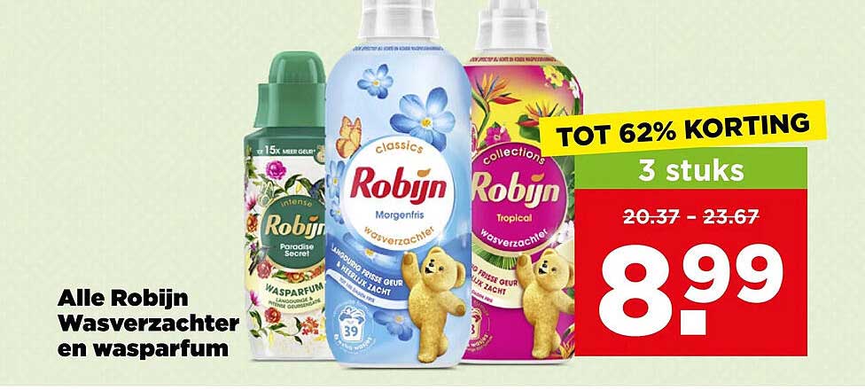 Alle Robijn wasverzachter en wasparfum TOT 62% KORTING 3 stuks