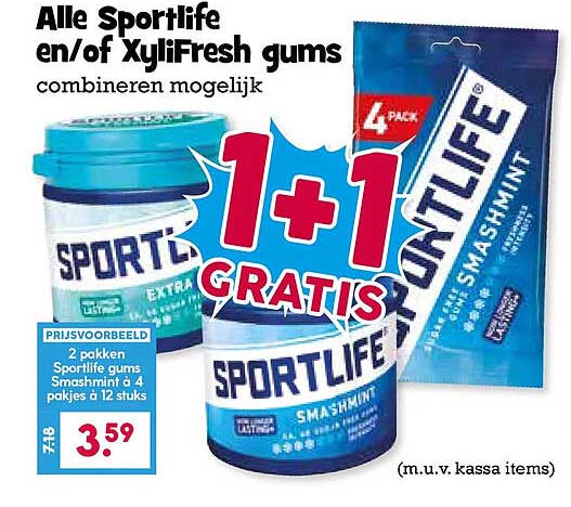 Alle Sportlife en/of XyliFresh gums combineren mogelijk 1+1 GRATIS