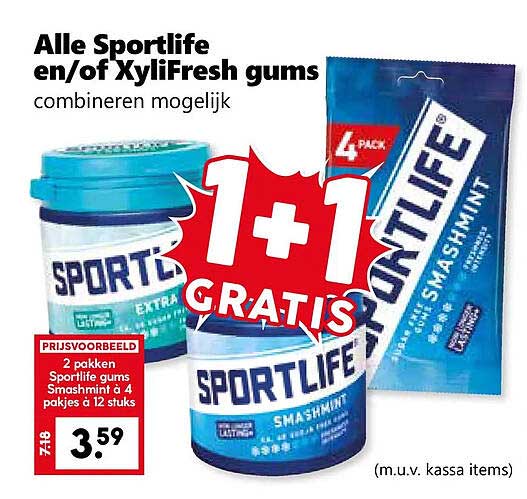 Alle Sportlife en/of Xylifresh gums combineren mogelijk 1+1 gratis