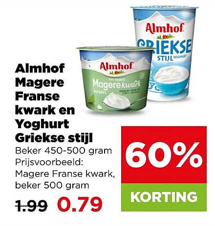 Almhof Magere Franse kwark en Yoghurt Griekse stijl 60% KORTING