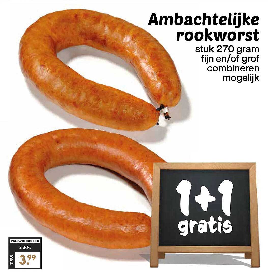Ambachtelijke rookworst 1+1 gratis
