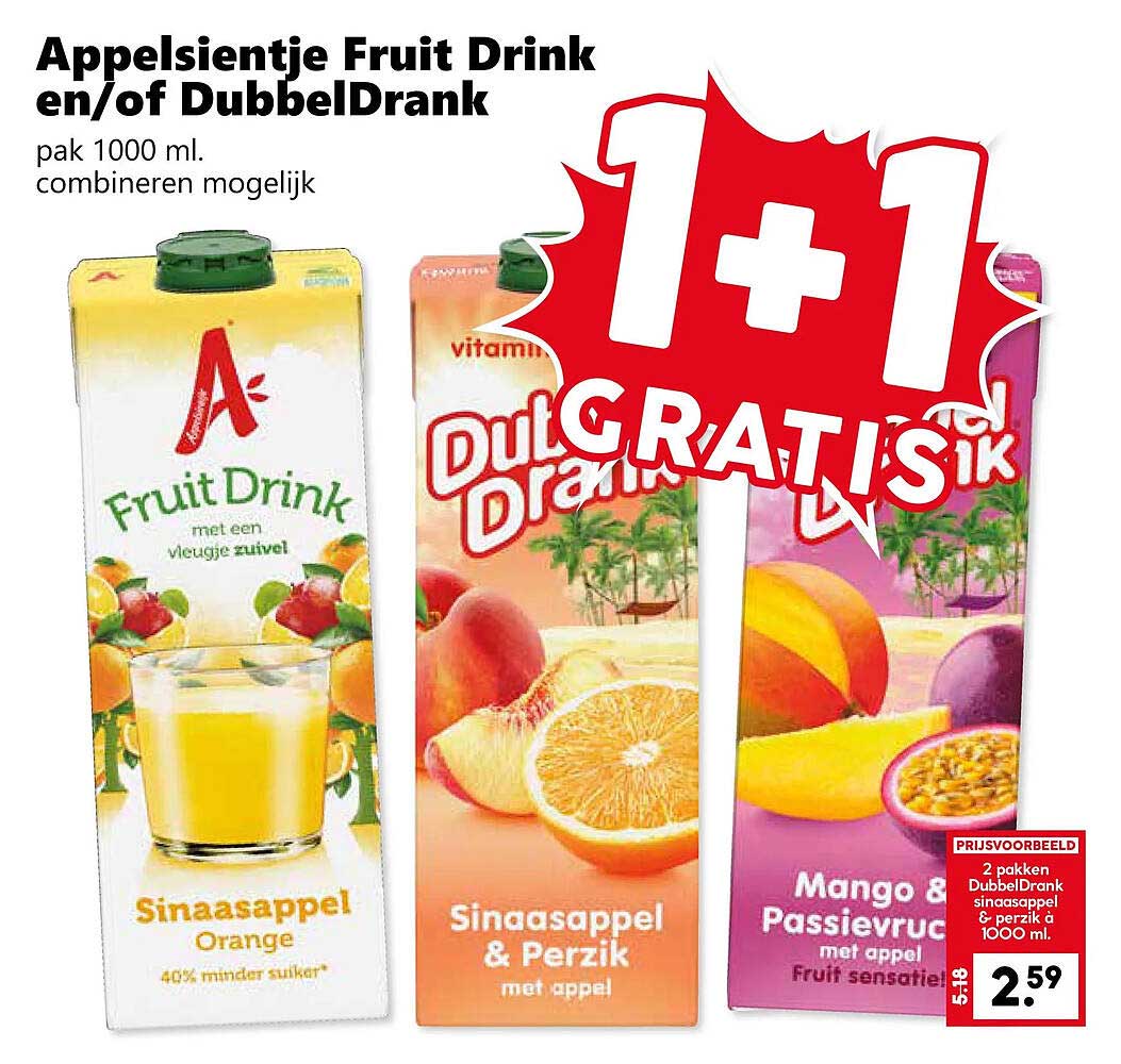 Appelsientje Fruit Drink en/of DubbelDrank 1+1 GRATIS