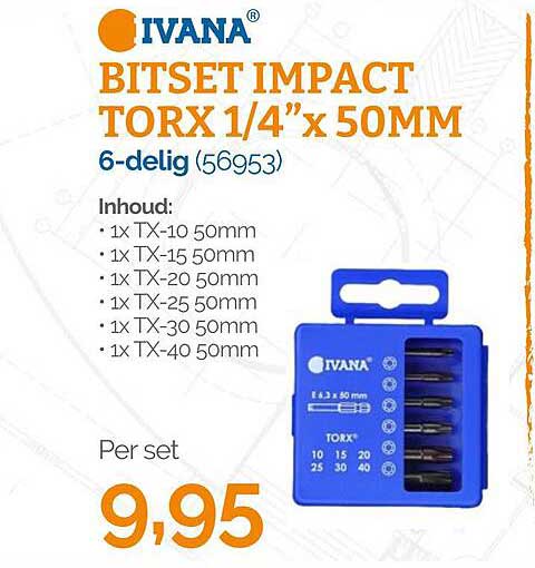 BITSET IMPACT TORX 1/4” x 50MM 6-delig (56953)
