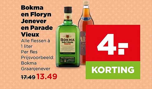 Bokma en Floryn Jenever en Parade Vieux 4,- KORTING