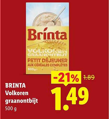 BRINTA Volkoren graanontbijt 500 g -21%