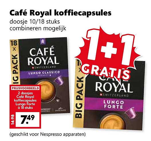 Café Royal koffiecapsules 1+1 GRATIS