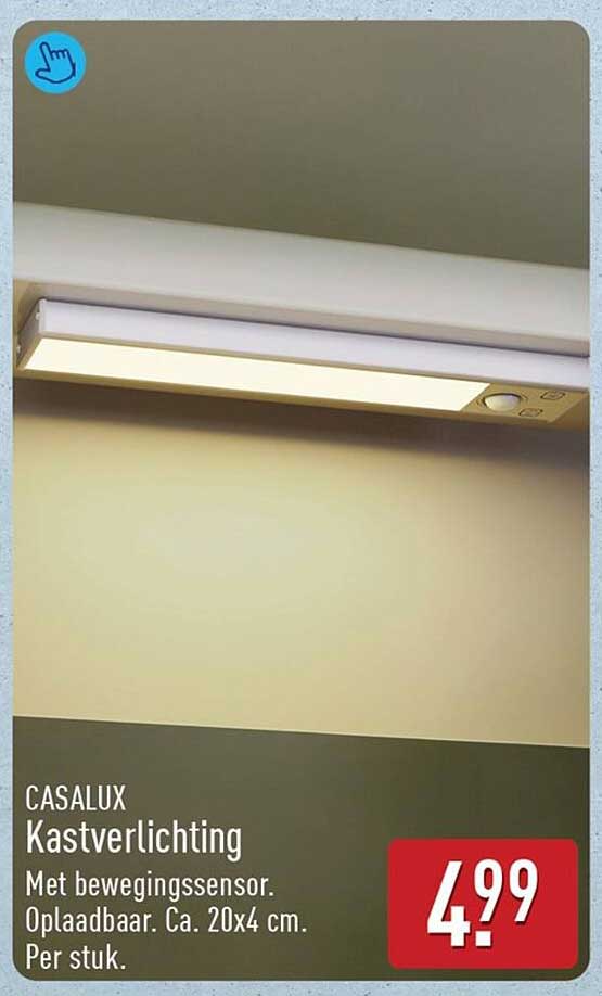 CASALUX Kastverlichting Met bewegingssensor. Oplaadbaar. Ca. 20x4 cm. Per stuk.