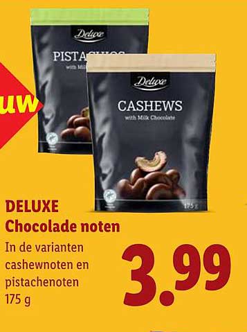 DELUXE Chocolade noten In de varianten cashewnoten en pistachenoten 175 g
