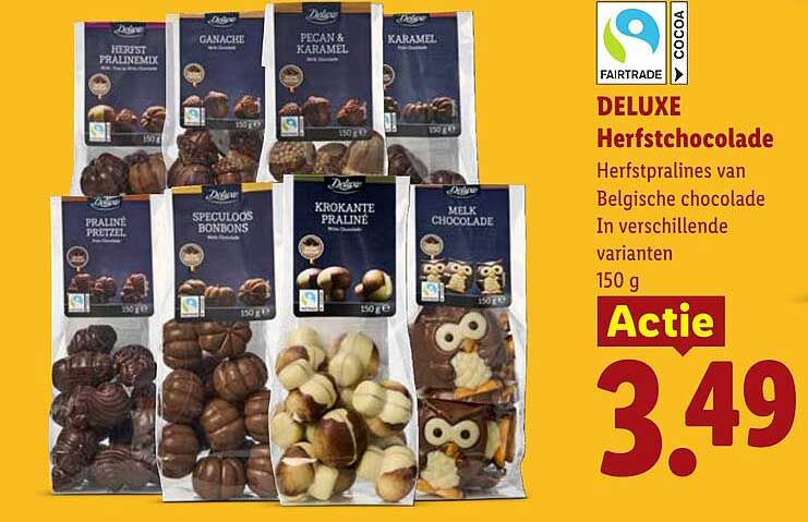 DELUXE Herfstchocolade Herfstpralines van Belgische chocolade In verschillende varianten 150 g Actie