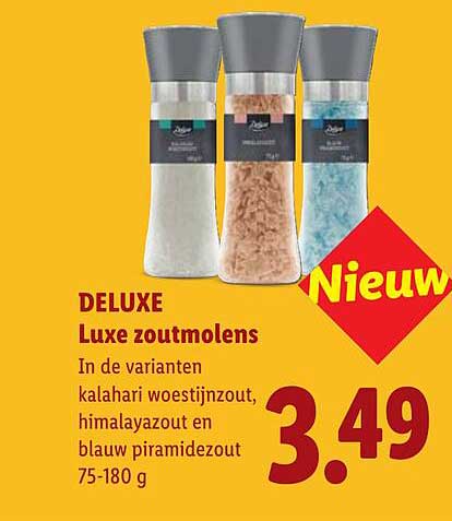 DELUXE Luxe zoutmolens In de varianten kalahari woestijnzout, himalayazout en blauw piramidezout 75-180 g