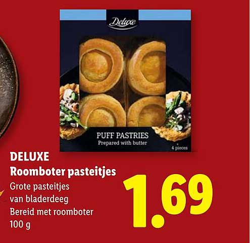 DELUXE Roomboter pasteitjes Grote pasteitjes van bladerdeeg Bereid met roomboter 100 g