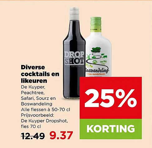 Diverse cocktails en likeuren 25% KORTING