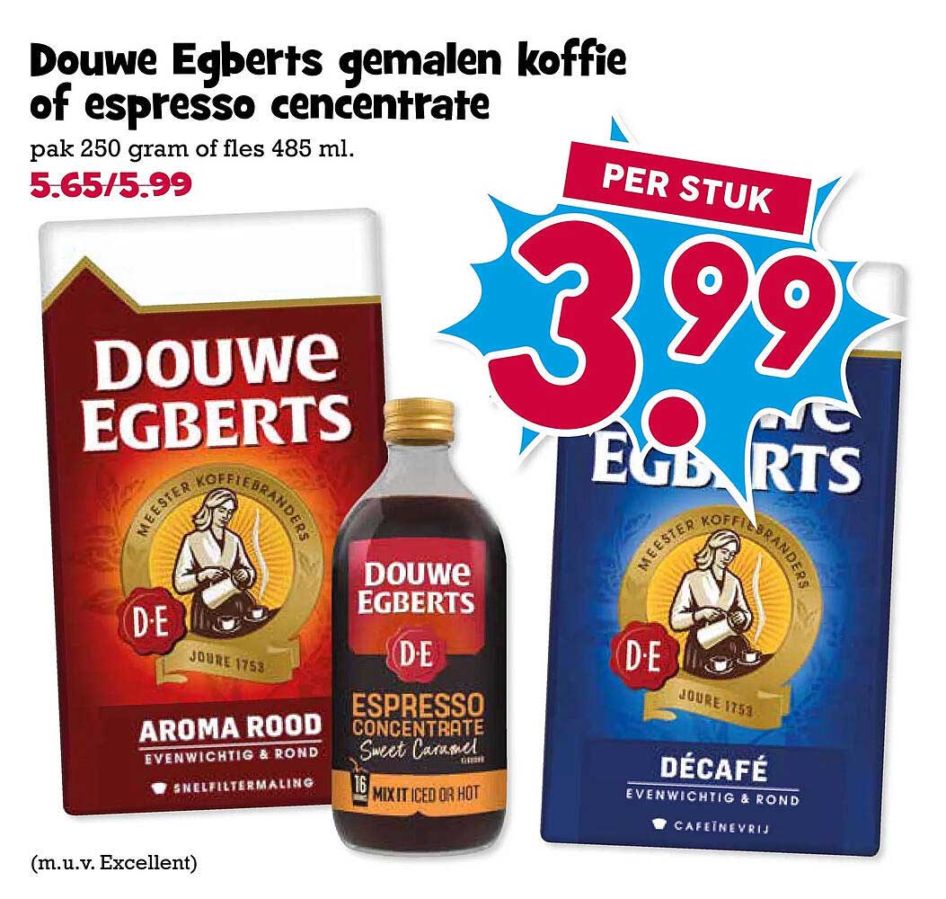 Douwe Egberts gemalen koffie of espresso concentrate per stuk