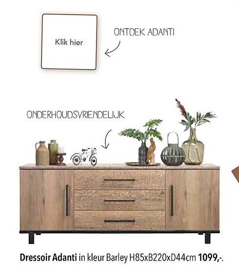 Dressoir Adanti in kleur Barley H85xB220xD44cm 1099,-
