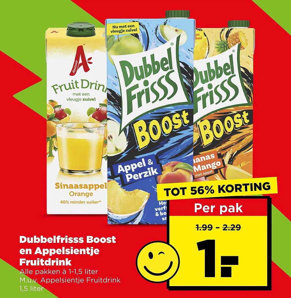 Dubbelfrisss Boost en Appelsientje Fruitdrink TOT 56% KORTING