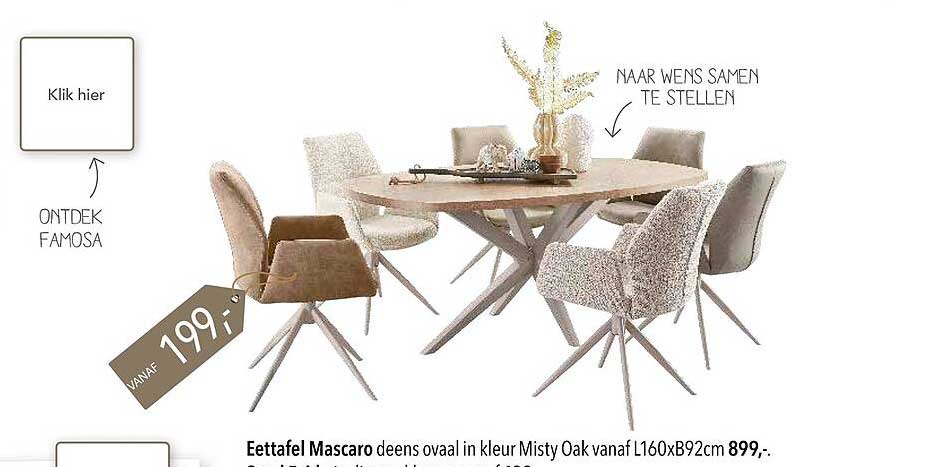Eettafel Mascaro deens ovaal in kleur Misty Oak vanaf L160xB92cm