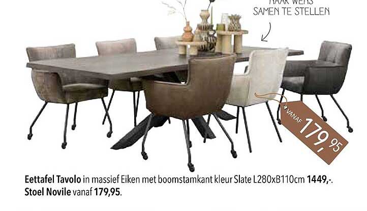Eettafel Tavolo in massief Eiken met boomstamkant kleur Slate L280xB110cm