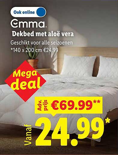 Emma Dekbed met aloë vera Geschikt voor alle seizoenen *140 x 200 cm €24.99 Mega deal