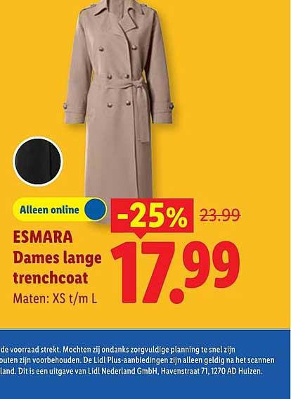 ESMARA Dames lange trenchcoat -25%