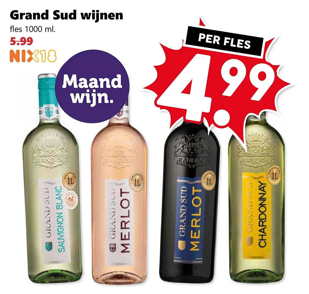 Grand Sud wijnen fles 1000 ml. per fles