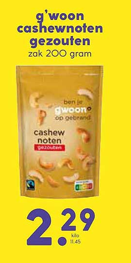 g'woon cashewnoten gezouten zak 200 gram