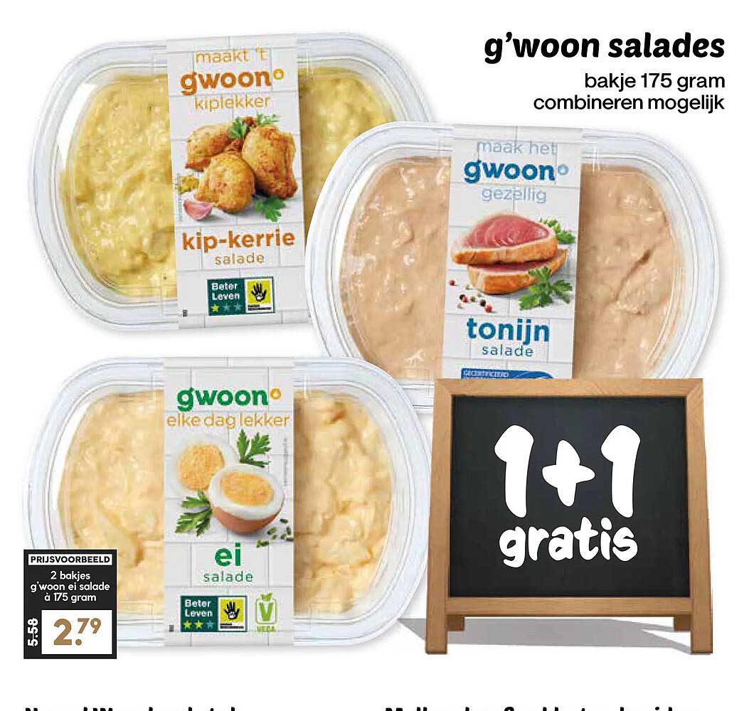 g'woon salades bakje 175 gram combineren mogelijk 1+1 gratis