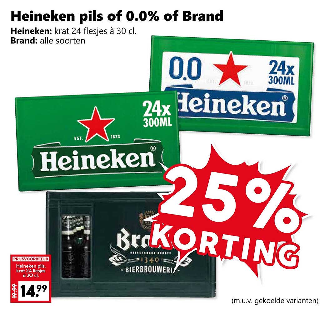 Heineken pils of 0.0% of Brand 25% KORTING