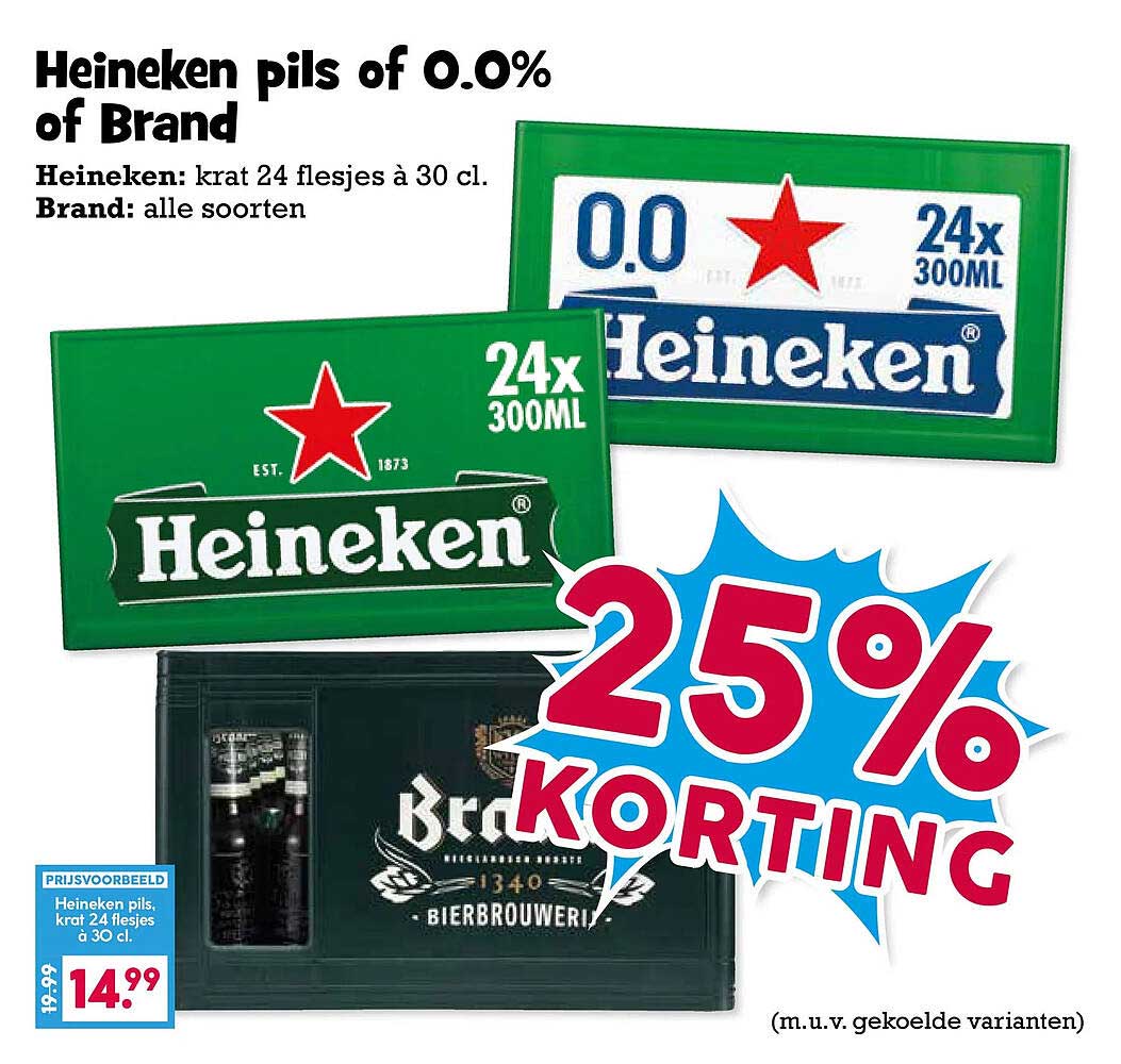 Heineken pils of 0.0% of Brand 25% KORTING