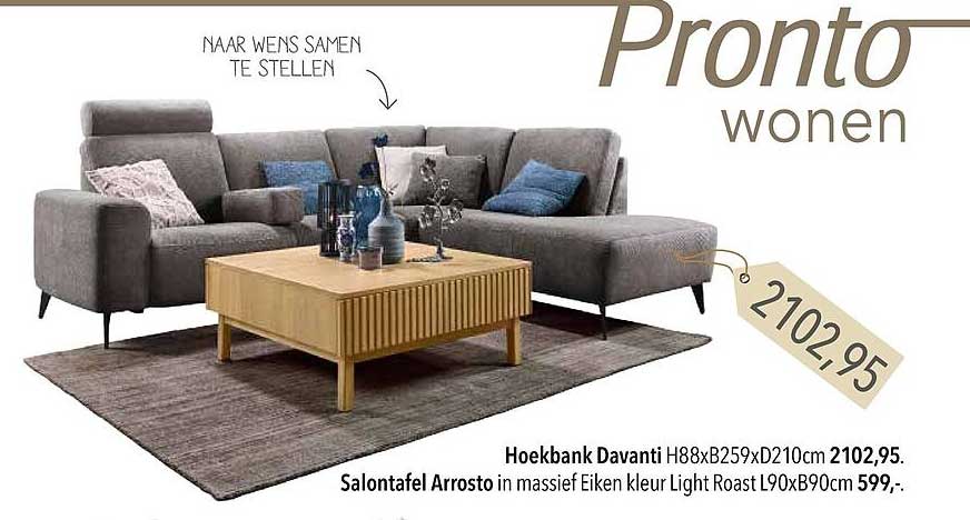 Hoekbank Davanti H88xB259xD210cm