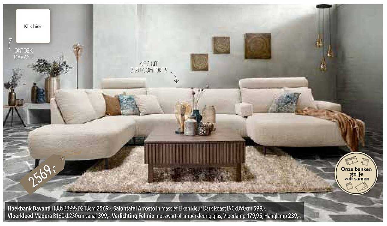 Hoekbank Davanti H88xB399xD213cm