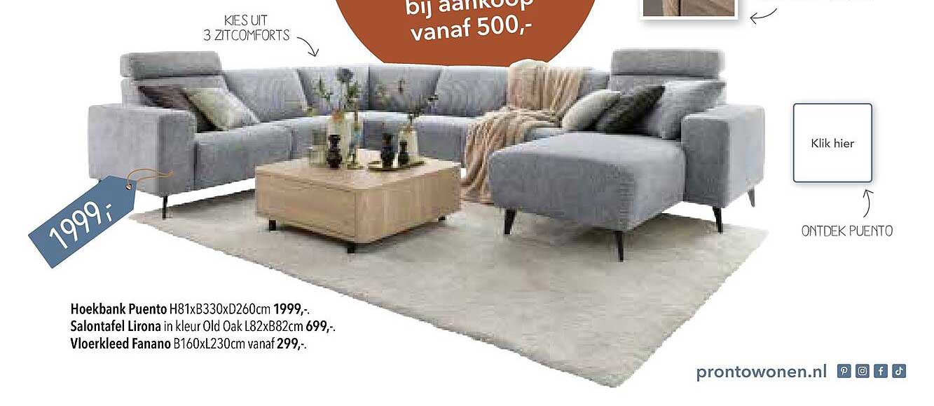 Hoekbank Puento H81xB330xD260cm