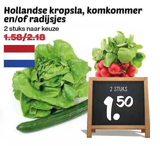 Hollandse kropsla, komkommer en/of radijsjes