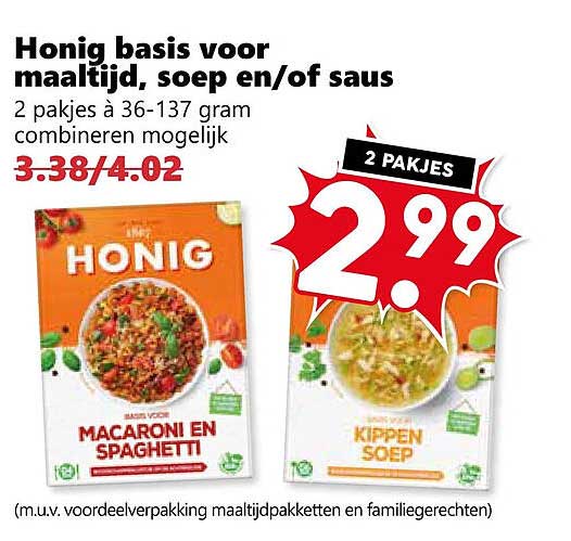 Honig basis voor maaltijd, soep en/of saus 2 pakjes