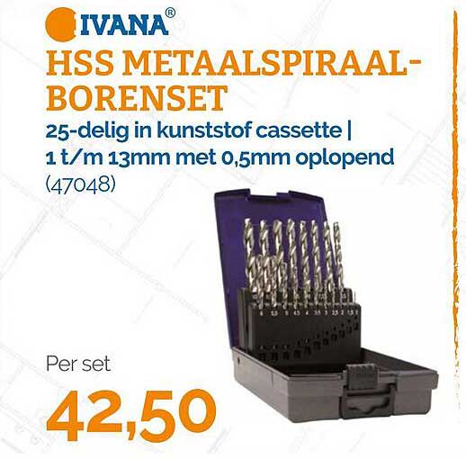 HSS METAALSPIRAAL-BORENSET 25-delig in kunststof cassette | 1 t/m 13mm met 0,5mm oplopend