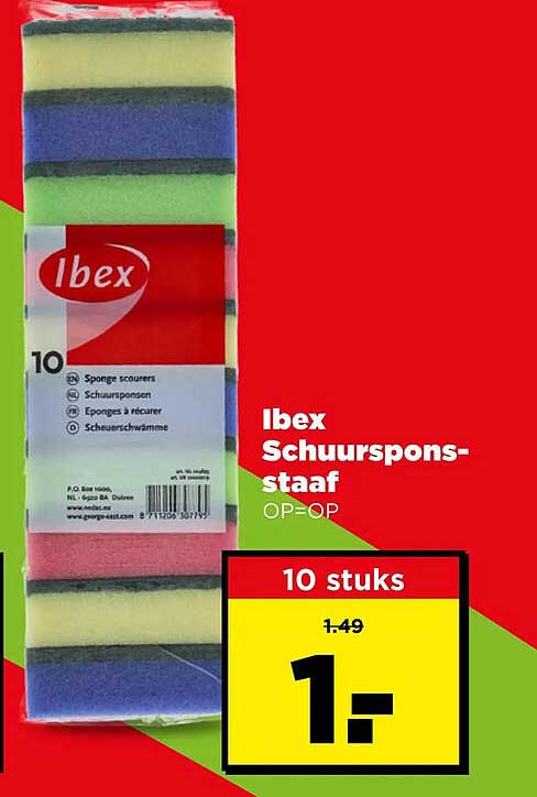 Ibex schuurspons-staaf 10 stuks OP=OP