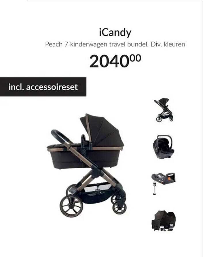 iCandy Peach 7 kinderwagen travel bundel. Div. kleuren incl. accessoireset