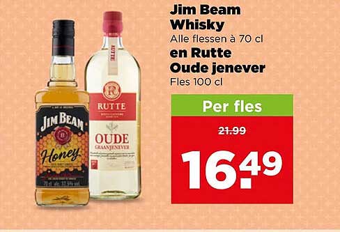 Jim Beam Whisky Alle flessen a 70 cl en Rutte Oude jenever Fles 100 cl Per fles