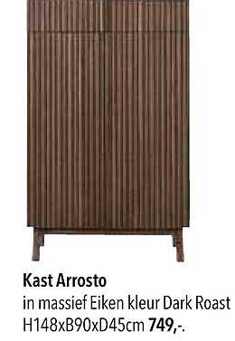 Kast Arrosto in massief Eiken kleur Dark Roast H148xB90xD45cm