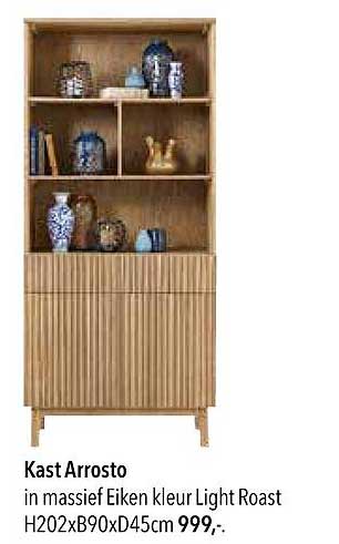 Kast Arrosto in massief Eiken kleur Light Roast H202xB90xD45cm