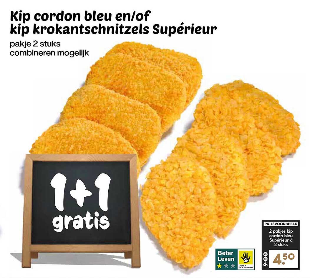 Kip cordon bleu en/of kip krokantschnitzels Supérieur 1+1 gratis