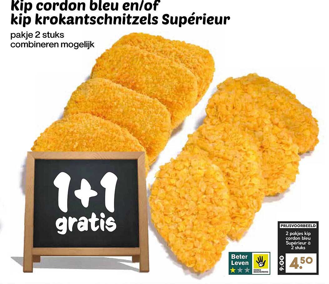 Kip cordon bleu en/of kip krokantschnitzels Supérieur 1+1 gratis