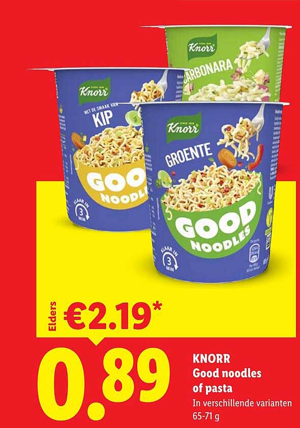 KNORR Good noodles of pasta In verschillende varianten 65-71 g