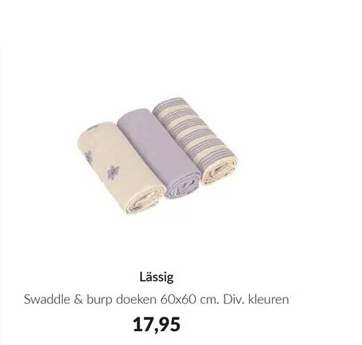 Lässig Swaddle & burp doeken 60x60 cm. Div. kleuren