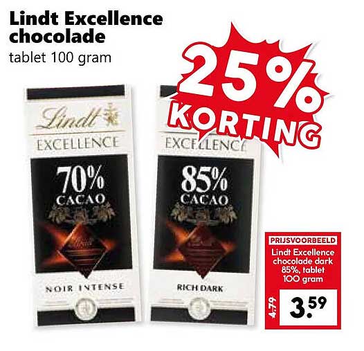 Lindt Excellence chocolade tablet 100 gram 25% KORTING