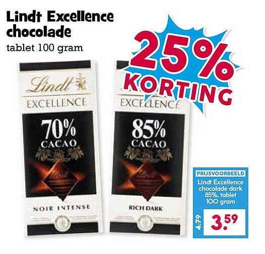 Lindt Excellence chocolade tablet 100 gram 25% KORTING